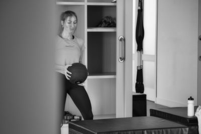 Woman with medicine ball