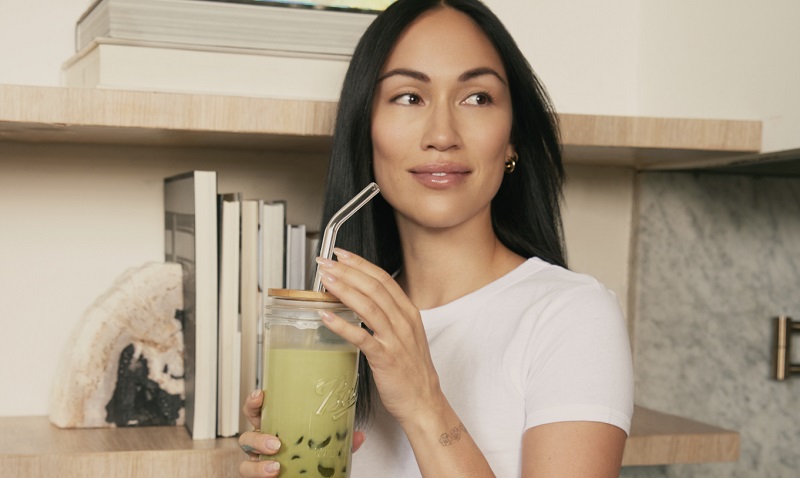 Steph Shep having a healthy drink