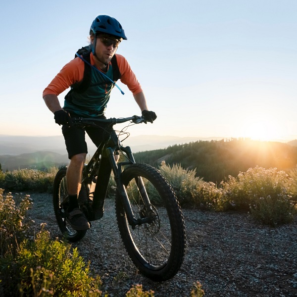 biker riding in mountain