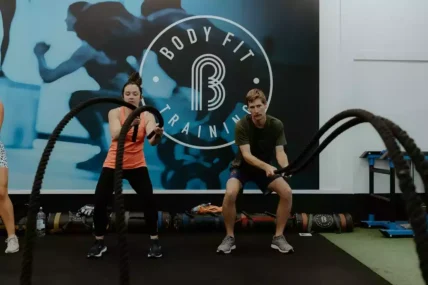 Woman and man exercising at BFT
