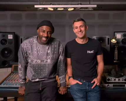 Idris Elba and Huel CEO James McMaster smiling