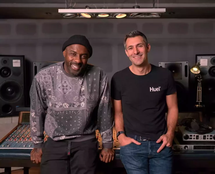 Idris Elba and Huel CEO James McMaster smiling