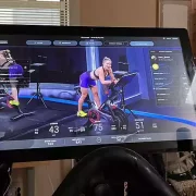 Peloton screen with a female instructor