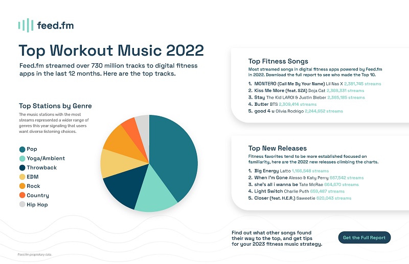 Feed.fm top fitness songs 2022 infograph
