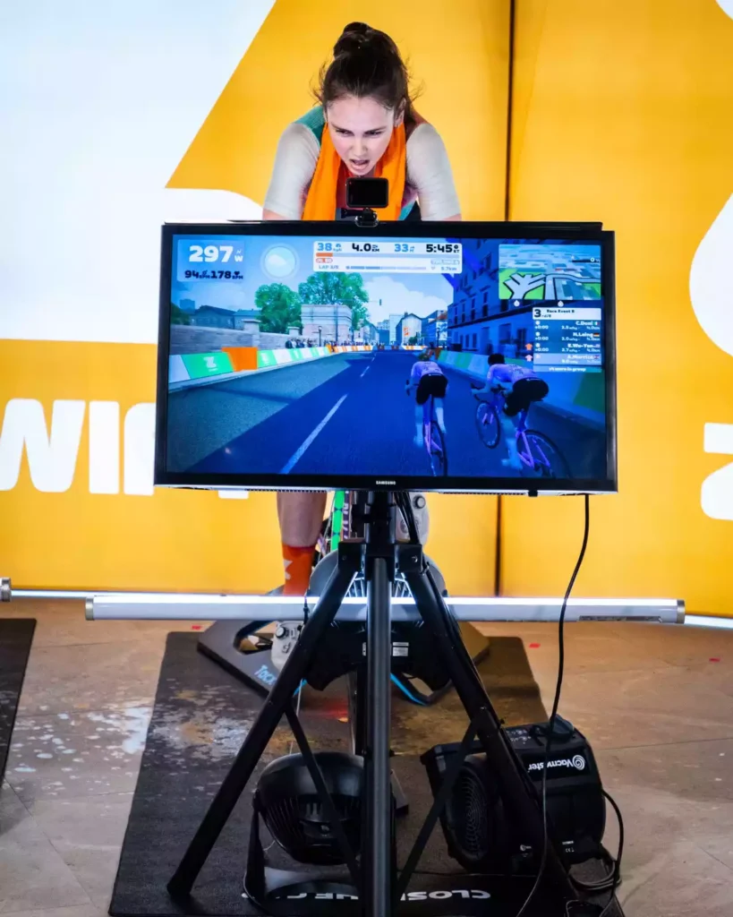 Woman cycling using Zwift