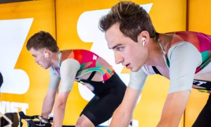 Two men cycling with Zwift