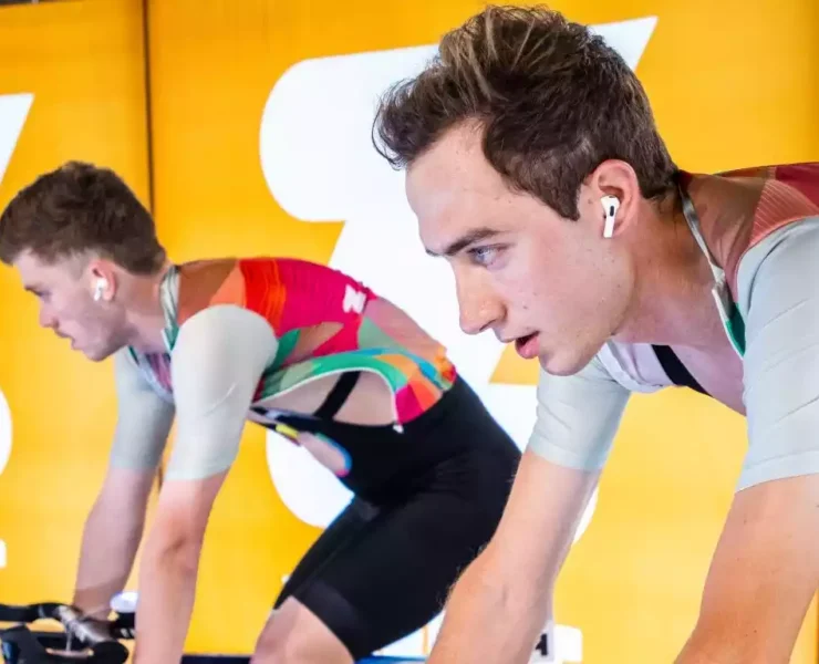 Two men cycling with Zwift