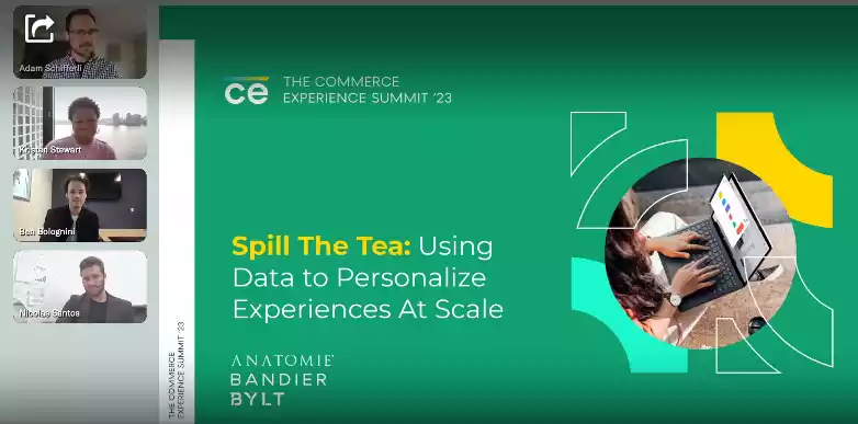 Graphic for Spill the Tea discussion at the Commerce Experience Summit 2023