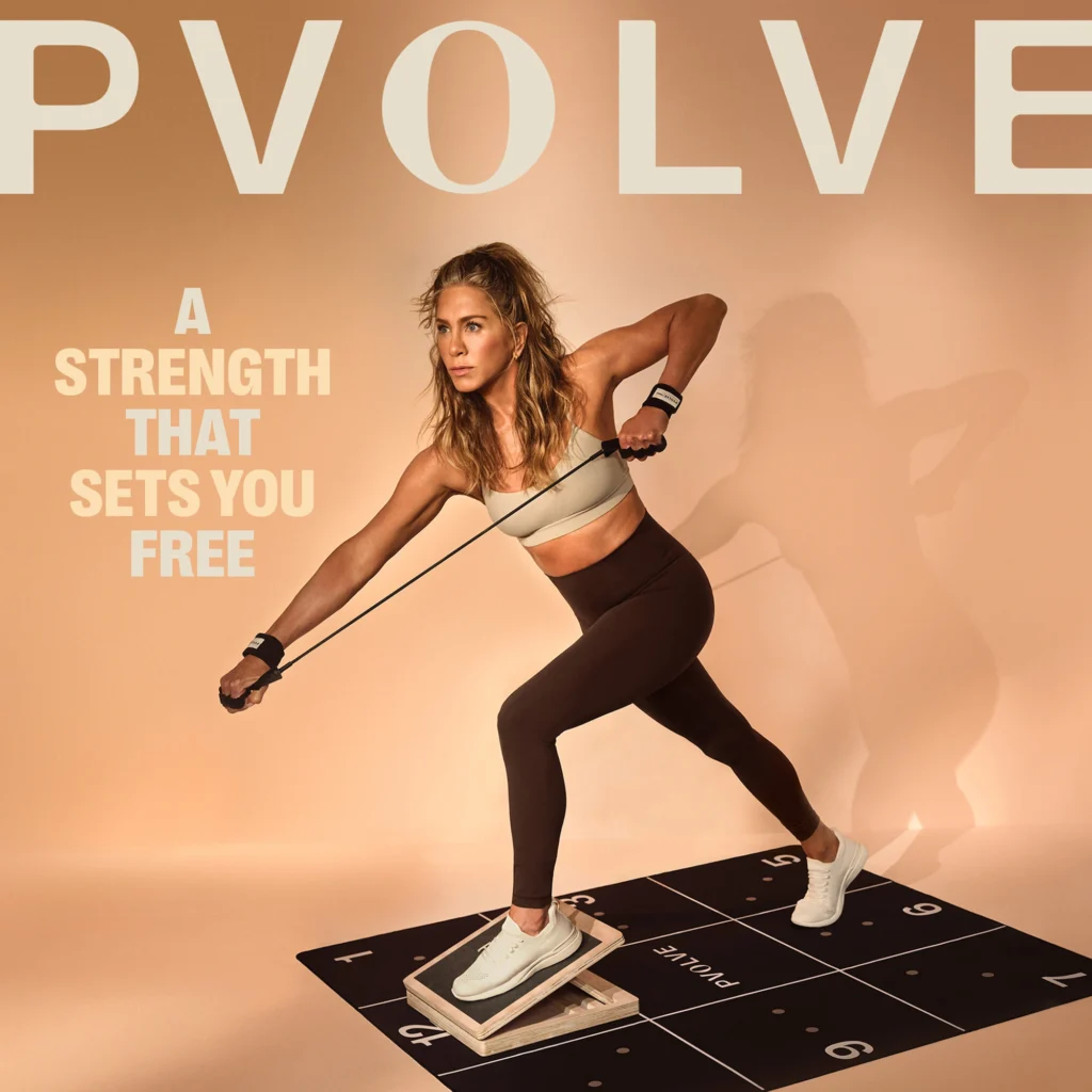 Jennifer Aniston in a Pvolve ad campaign cover