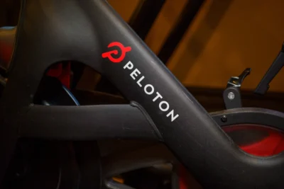 Peloton logo on a bike
