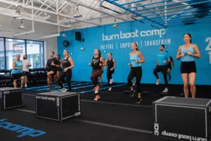 people work out inside a Burn Boot Camp