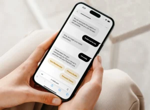 woman sends text message on her phone