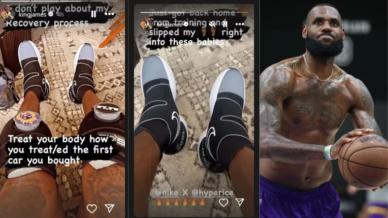 Lerbron james wears the Nike Hyperboot in a social media post