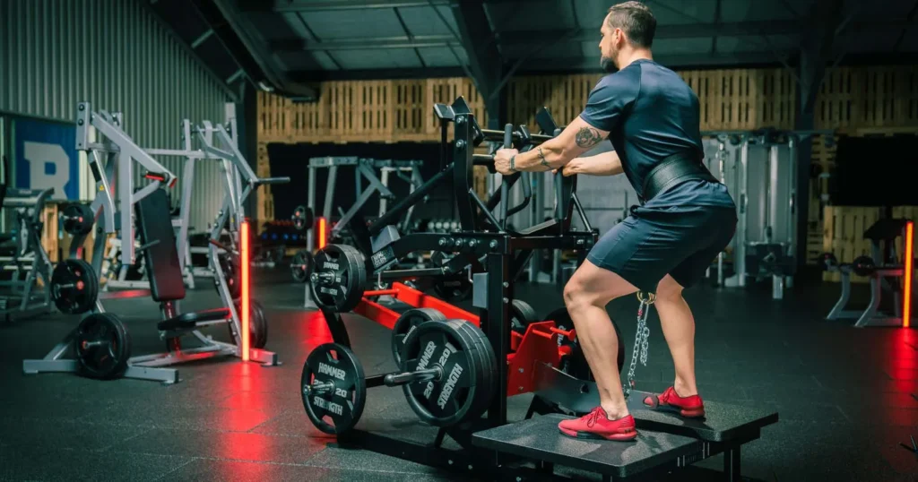 man works out on a Hammer Strength machine