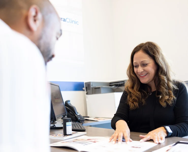 woman counseling man on weight loss