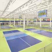 pickleball court, blue and green