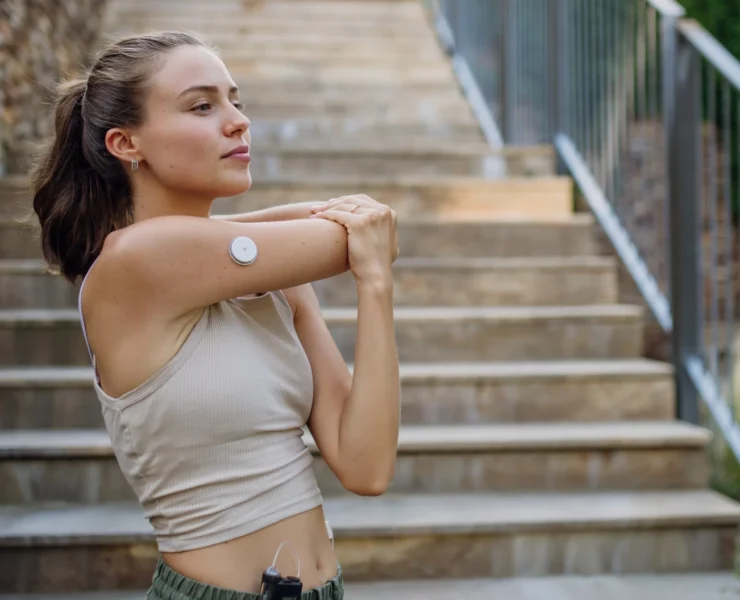 Young woman with diabetes running