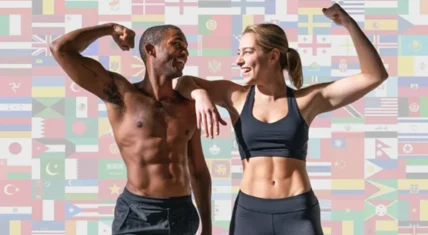 man and woman flexing