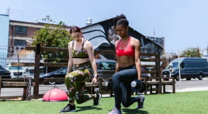 Two women working out outside