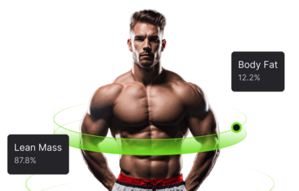 An image of a male and his body composition results against a white background.