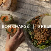 An image of Bon Charge and Erewhon written in text over an image of food from Erewhon