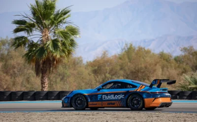 racecar with FluidLogic branding