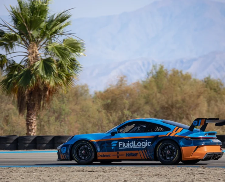 racecar with FluidLogic branding