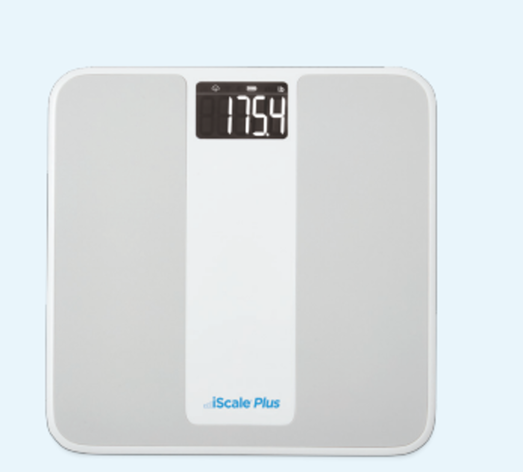 An image of the Smart Meter iScale Plus against a light green background.