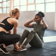 Two women working out together