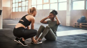 Two women working out together