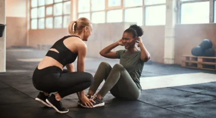 Two women working out together