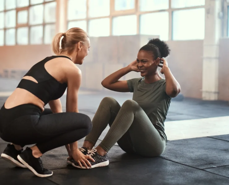 Two women working out together