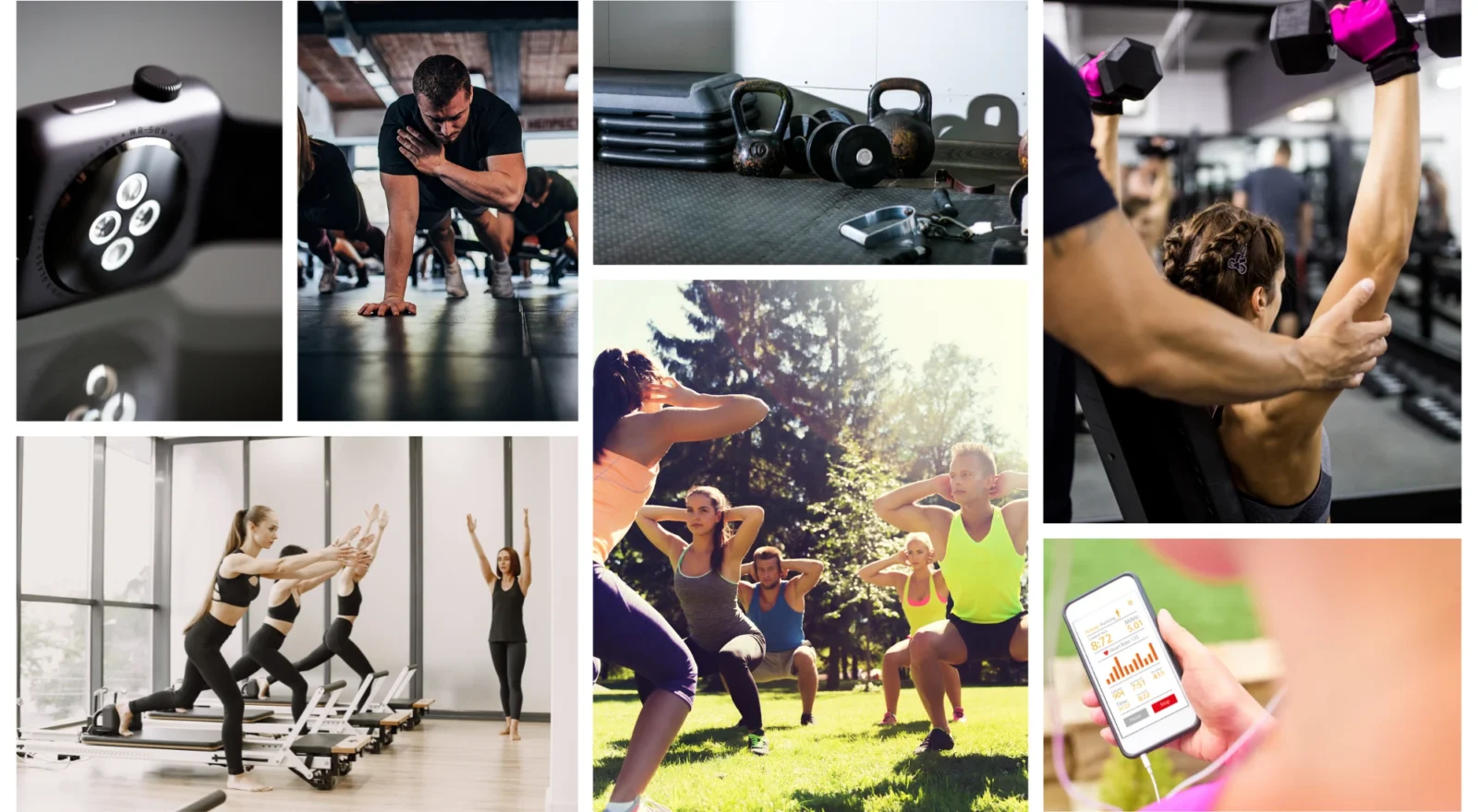 collage of fitness and wellness activities