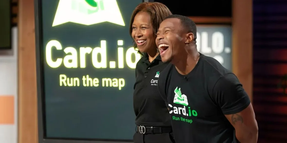 an image of Card.io founder and CEO Bell and his mother on Shark Tank