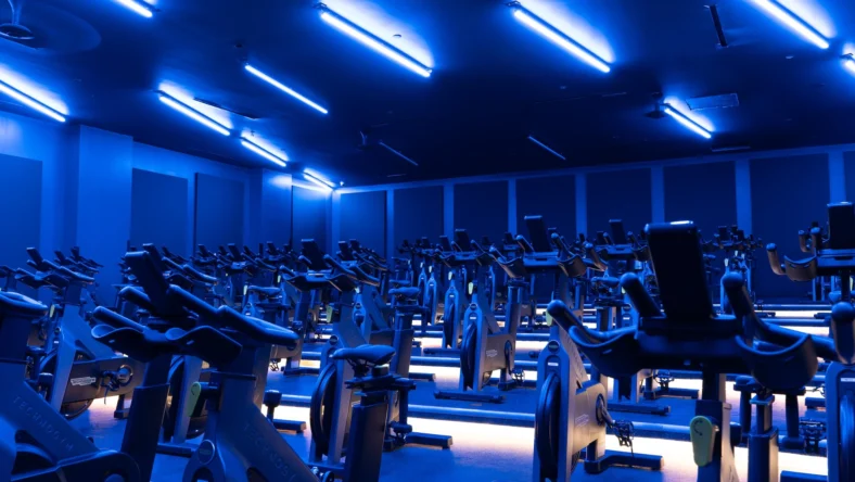 fitness studio featuring indoor cycling bikes