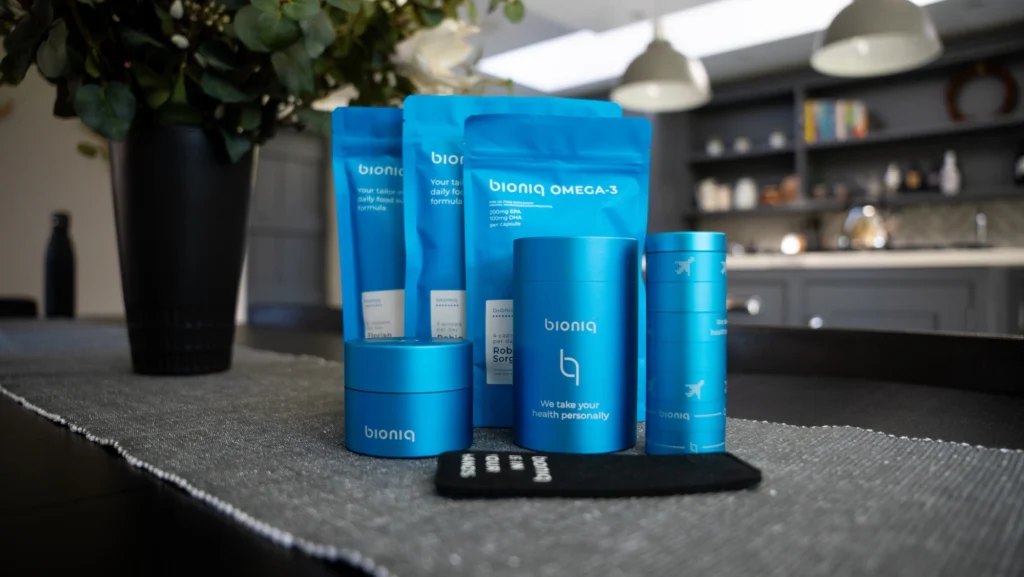 Bioniq supplement packages on a countertop