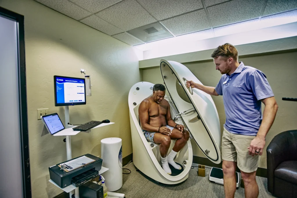 Former NBA Player Cedric Ceballos tries out a wellness treatment at Canyon Ranch in Tucson, Arizona