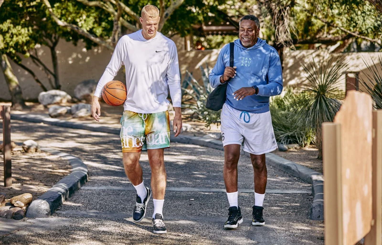 Two NBA players walk together at Canyon Ranch in Tucson, Arizona