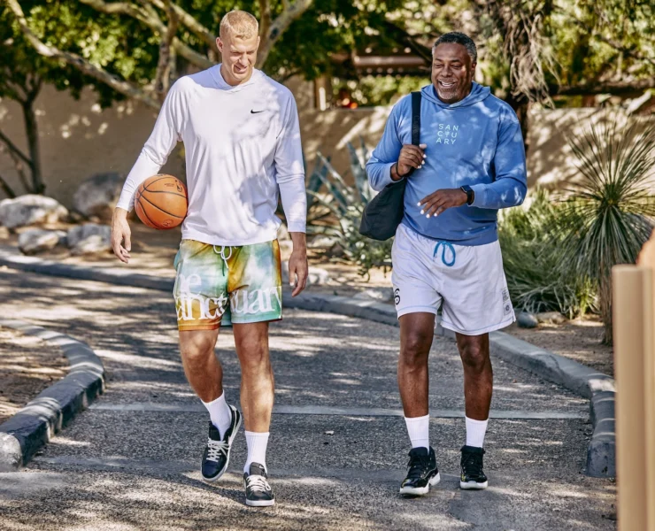 Two NBA players walk together at Canyon Ranch in Tucson, Arizona