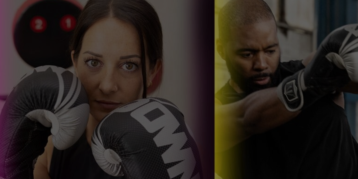 an image promoting the new fitness app Transform showing a female and a male boxing and working out