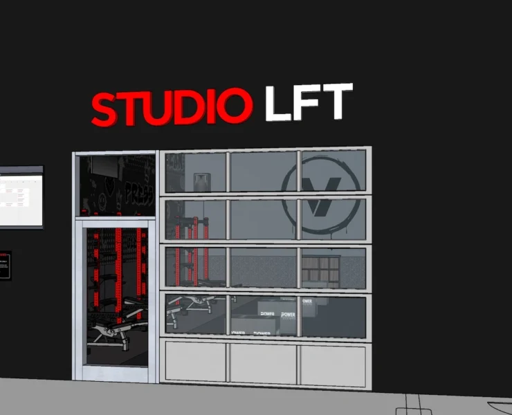 rendering of a STUDIO LFT class entrance at Vasa Fitness