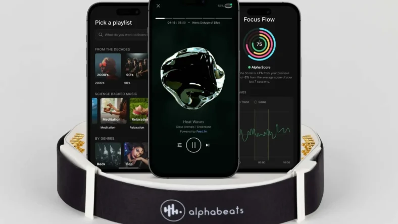 smartphones and EEG headband from alphabeats