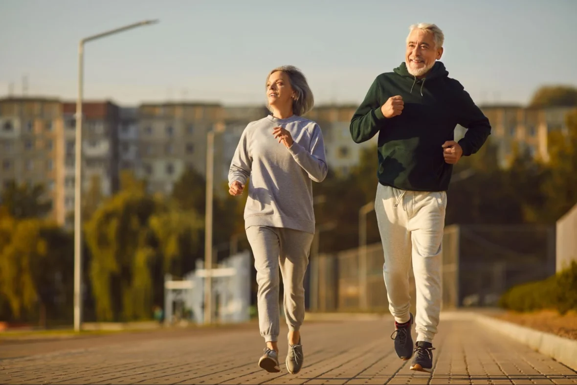 Older people running outside