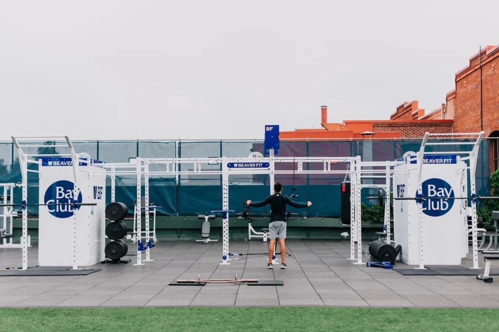 outdoor fitness equipment at a Bay Club location