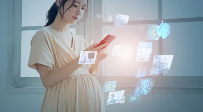 Asian woman using femtech