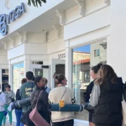 a line outside Hot 8 Yoga's new location in San Francisco