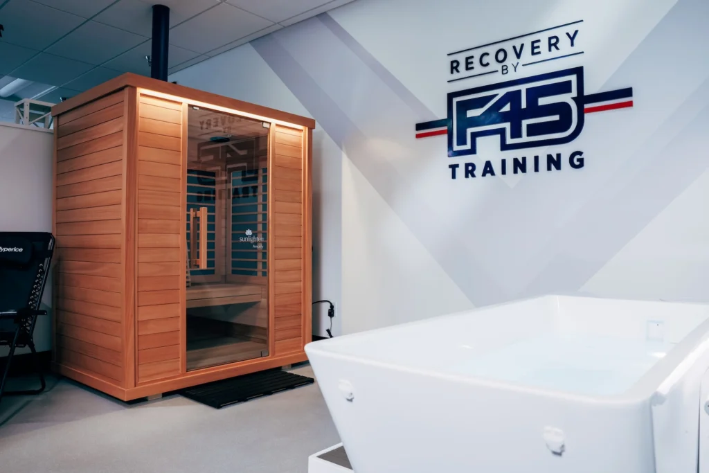 f45 studio with infrared sauna and cold plunge tub