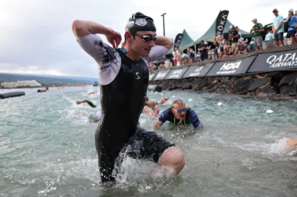 man competes at Ironman triathlon