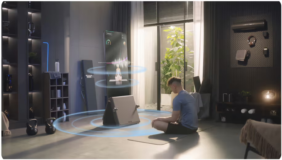 a man meditating with the Aeke Smart Home Gym K1