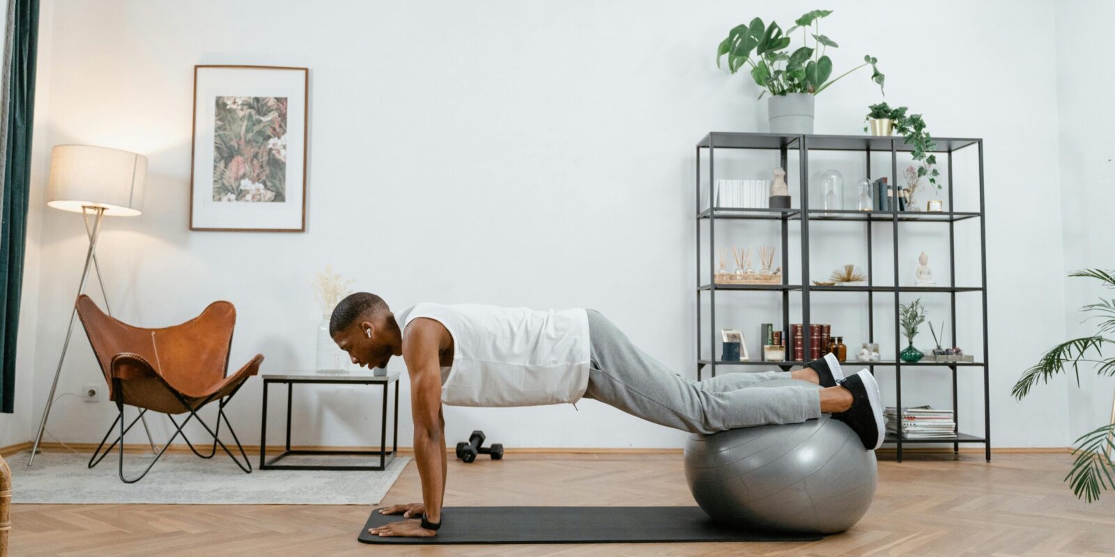 man working out at home